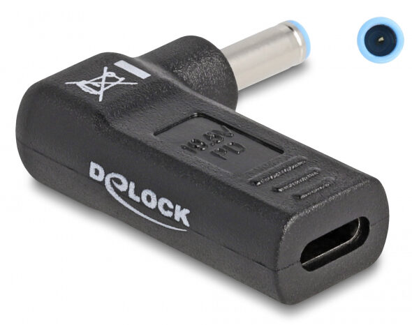 DELOCK αντάπτορας τροφοδοσίας 60004, USB-C σε HP 4.5x3mm, 90°, μαύρος