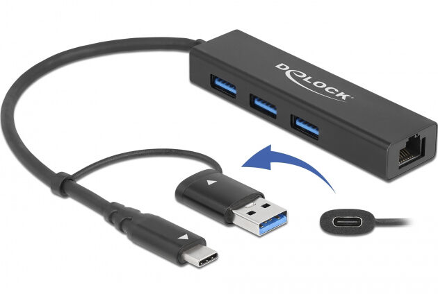 DELOCK docking station 64149, 4 θυρών, USB & USB-C σύνδεση, μαύρο