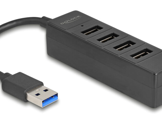 DELOCK USB hub 64350, 4x θυρών, USB 3.0, 5Gbps, USB σύνδεση, μαύρος
