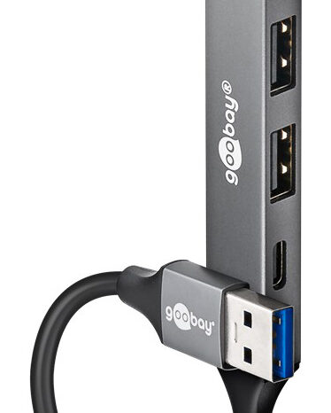 GOOBAY USB hub 74458, 4x θυρών, USB 3.2, 5Gbps, USB σύνδεση, γκρι