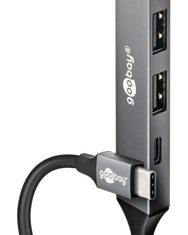 GOOBAY USB hub 74459, 4x θυρών, USB 3.2, 5Gbps, USB-C σύνδεση, γκρι