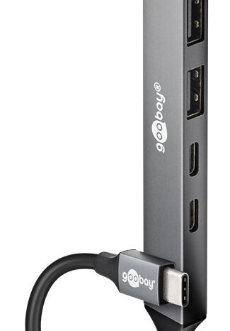 GOOBAY USB hub 74460, 5x θυρών, USB 3.2, 5Gbps, 100W, USB-C σύνδεση, γκρι