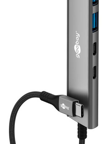 GOOBAY USB hub 76563, 4x θυρών, USB 3.2, 5Gbps, USB-C σύνδεση, γκρι