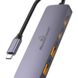 POWERTECH USB hub CAB-UC082, 4x θυρών, 10Gbps, USB-C σύνδεση, γκρι