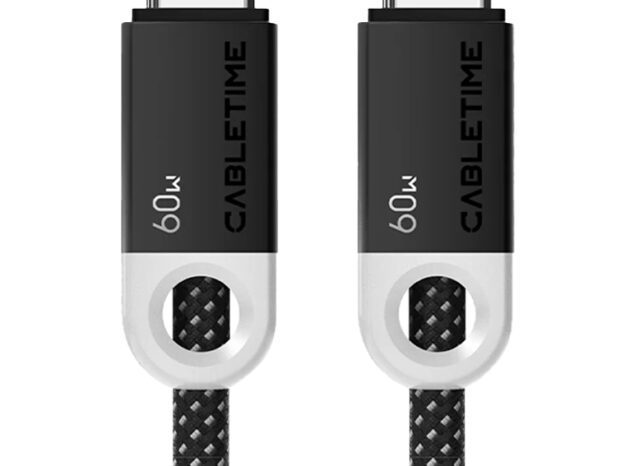 CABLETIME καλώδιο USB-C CT-CM60-PBW, 60W PD, 480Mbps, 0.25m, μαύρο