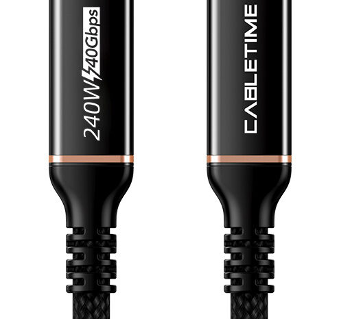 CABLETIME καλώδιο USB-C σε USB-C CT-USB4, 240W, 40Gbps, 8K/60Hz, USB4, 1m, μαύρο