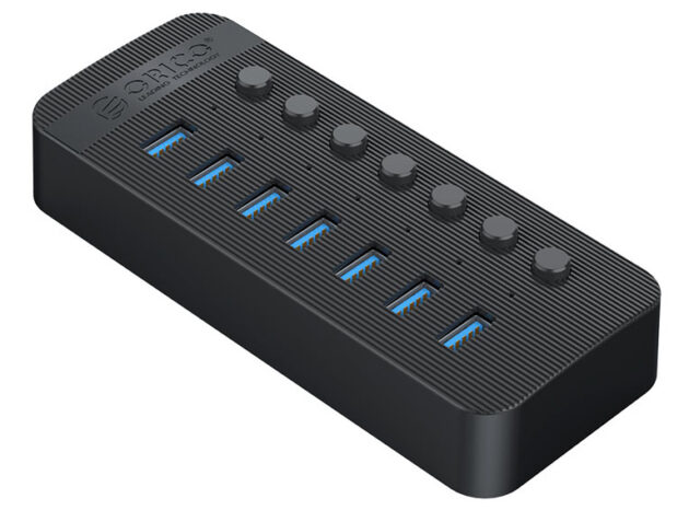 ORICO USB hub CT2U3-7AB με διακόπτες, 7x θυρών, USB 3.0, 5Gbps, USB σύνδεση, μαύρο