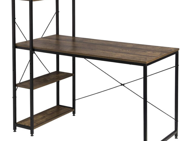 HOME USE γραφείο HUH-0249 με ραφιέρα, 120x60x122cm, καφέ/μαύρο