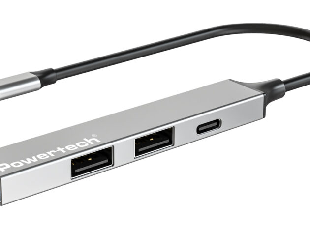 POWERTECH USB hub PT-1412, 4x θυρών, USB 3.2, 5Gbps, USB-C σύνδεση, γκρι