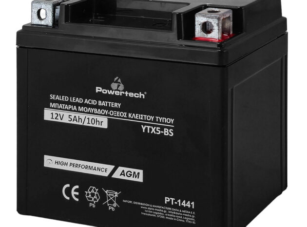 POWERTECH μπαταρία μολύβδου μοτοσυκλέτας PT-1441, 12V 5Ah, AGM, YTX5-BS