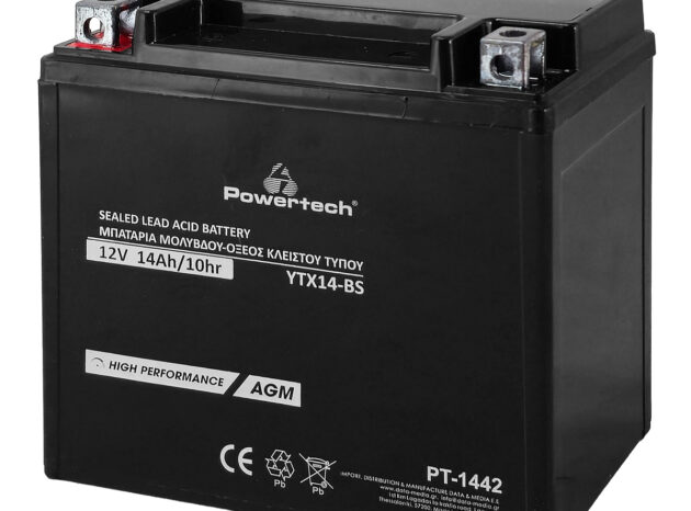 POWERTECH μπαταρία μολύβδου μοτοσυκλέτας PT-1442, 12V 14Ah, AGM, YTX14-BS