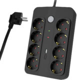 POWERTECH πολύπριζο ασφαλείας PT-1535, 8 θέσεων, με USB & USB-C θύρες, 16A, 1.5m, μαύρο