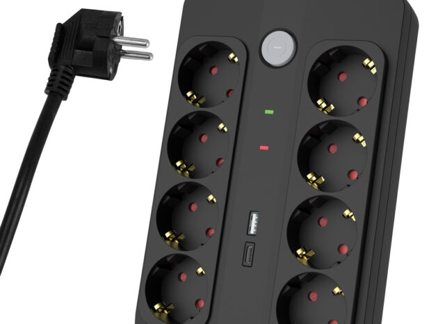 POWERTECH πολύπριζο ασφαλείας PT-1535, 8 θέσεων, με USB & USB-C θύρες, 16A, 1.5m, μαύρο