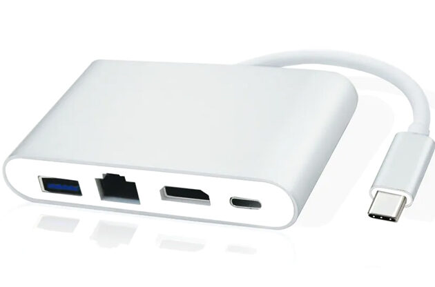 POWERTECH docking station PTH-085, 4 θυρών, USB-C, 100W PD, 4K, γκρι
