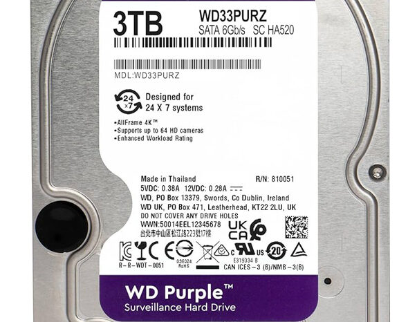 WD σκληρός δίσκος 3.5" Purple Surveillance 3TB, 256MB, 5400RPM, SATA III