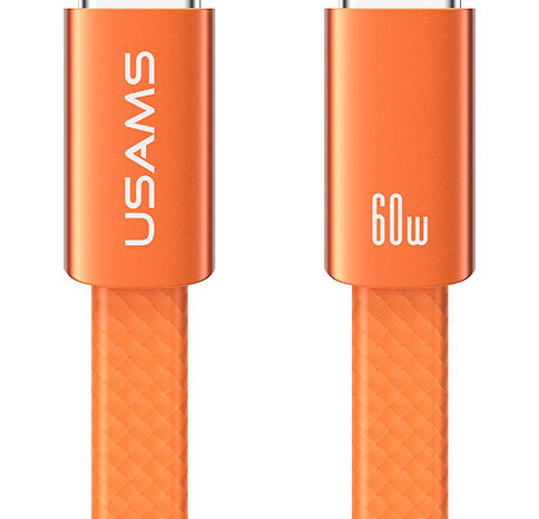 USAMS καλώδιο USB-C SJ783, 60W, 480Mbps, flat, 1.2m, πορτοκαλί