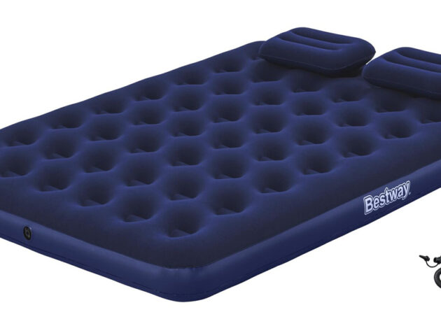 BESTWAY φουσκωτό στρώμα 67374 με τρόμπα & 2x μαξιλάρια, διπλό, 203x152x22cm, μπλε