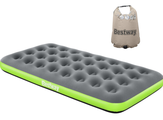 BESTWAY φουσκωτό στρώμα 67619 με 3 σε 1 τρόμπα/μαξιλάρι/τσάντα, μονό, 188x99x22cm, γκρι/πράσινο