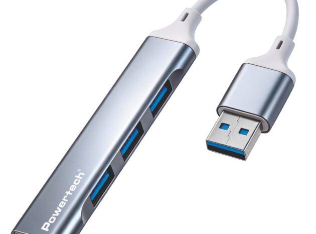 POWERTECH USB hub PTR-0207, 4x θυρών, USB 3.0, 5Gbps, USB σύνδεση, γκρι