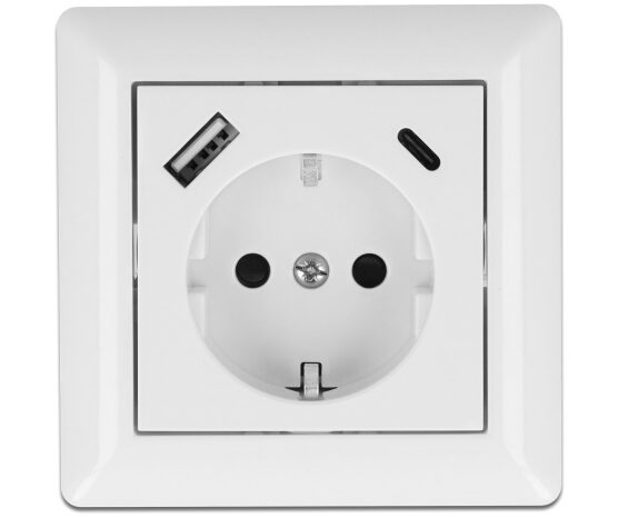 DELOCK πρίζα τοίχου 11489 με θύρες φόρτισης USB & USB Type-C 3.4A, λευκή