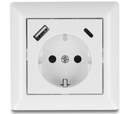DELOCK πρίζα τοίχου 11499 με θύρες φόρτισης USB & USB-C, 18W PD, λευκή