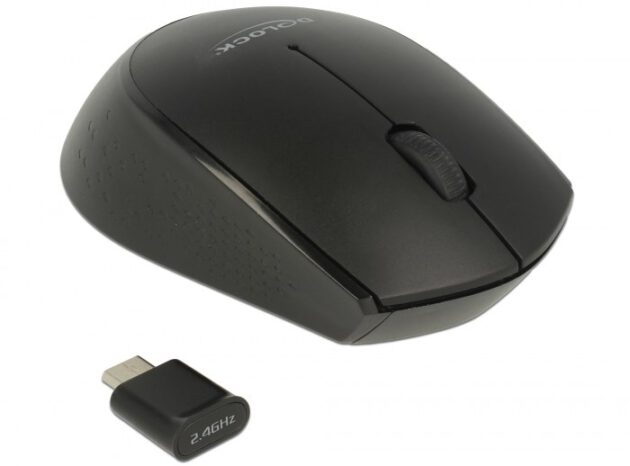 DELOCK ασύρματο ποντίκι 12526, Οπτικό, USB-C receiver, 3-button, μαύρο