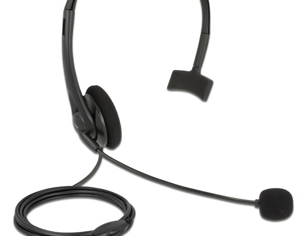 DELOCK headphones με μικρόφωνο 27177, mono, USB, volume control, μαύρα