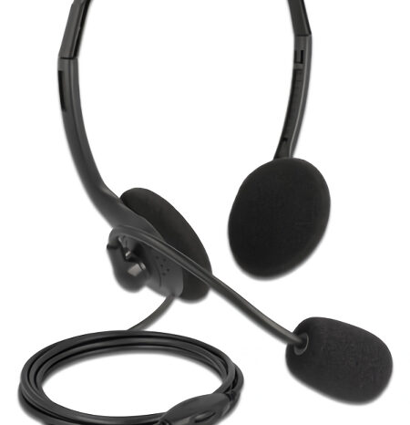 DELOCK headphones με μικρόφωνο 27178, stereo, USB, volume control, μαύρα