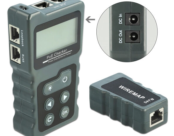 DELOCK tester καλωδίων με οθόνη 63110, RJ45, PoE, DC, γκρι