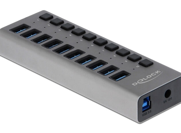 DELOCK USB hub 63670 με διακόπτες, 10x θυρών, 5Gbps, γκρι