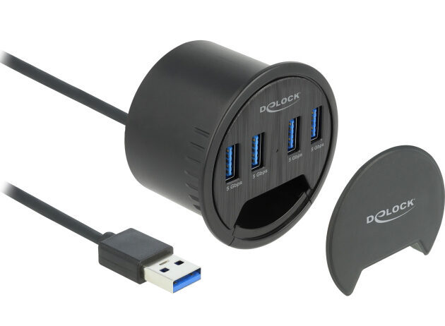 DELOCK USB hub 64153, 4x θυρών, 5Gbps, Φ60mm, USB σύνδεση, μαύρο