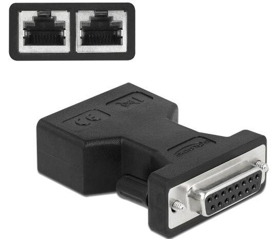 DELOCK αντάπτορας D-Sub 15 Pin σε 2x RJ45 66806, μαύρος