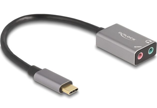 DELOCK εξωτερική κάρτα ήχου 67071, 2x 3.5mm, USB-C σύνδεση, γκρι