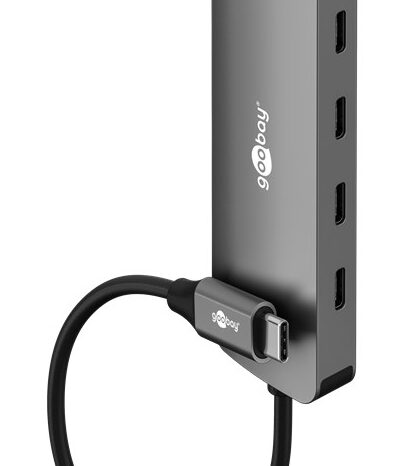 GOOBAY USB hub 76565, 4x θυρών, USB 3.2, 10Gbps, USB-C σύνδεση, γκρι
