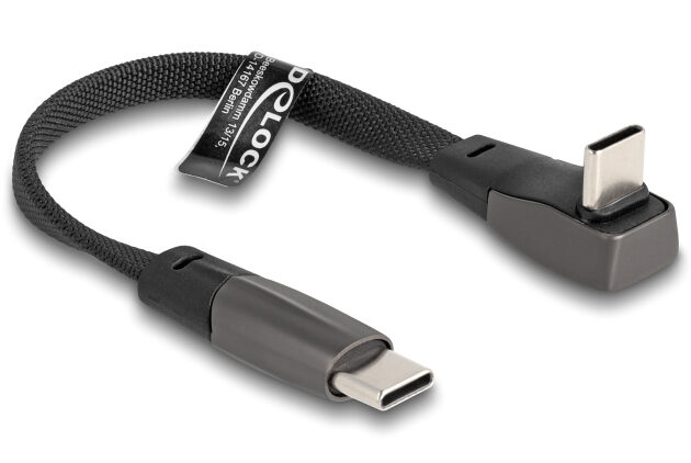 DELOCK καλώδιο USB-C 80750, 60W, flat, γωνιακό, 480 Mbps, 14cm, μαύρο