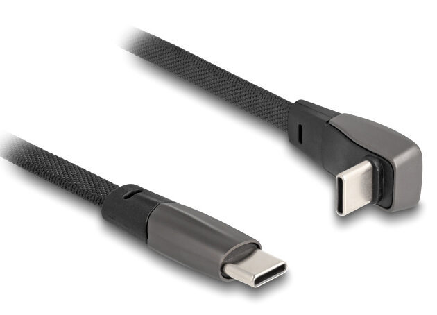 DELOCK καλώδιο USB-C 80751, 60W, flat, γωνιακό, 480 Mbps, 1m, μαύρο