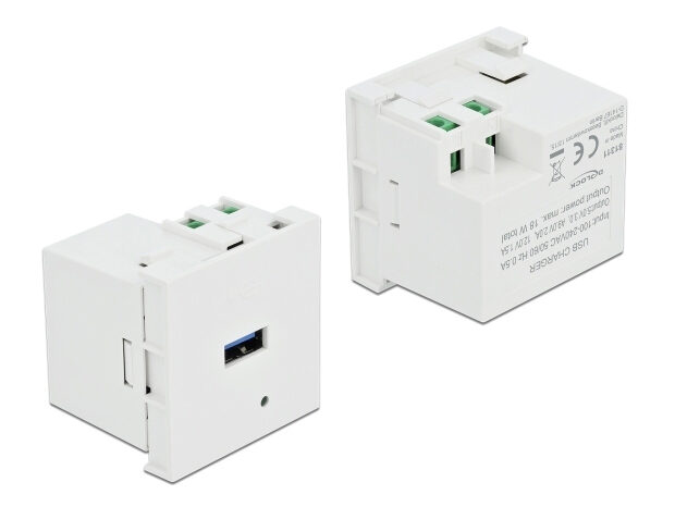 DELOCK module USB θύρα φόρτισης Easy 45 81311, 18W, 45x45mm, λευκό