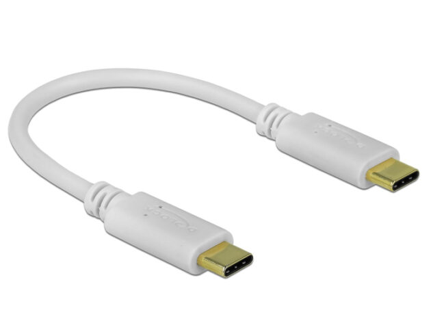 DELOCK καλώδιο USB-C 85357, 100W PD, 5A, 15cm, E-Marker, λευκό