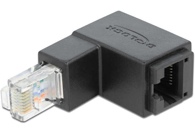 DELOCK αντάπτορας RJ45 86423, CAT 6 UTP, γωνιακός 90°, μαύρος