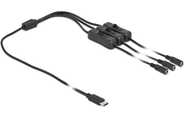 DELOCK καλώδιο USB Type-C σε 3x DC 5.5 x 2.1mm 86801, 1m, μαύρο