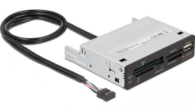 DELOCK USB 9-pin card reader 91708, CF/SD/XD/MS/Micro SD/USB, 3.5" bay