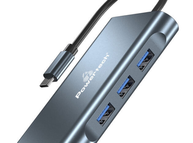 POWERTECH docking station BYL-2311 8 θυρών, USB-C σύνδεση, 100W PD, γκρι