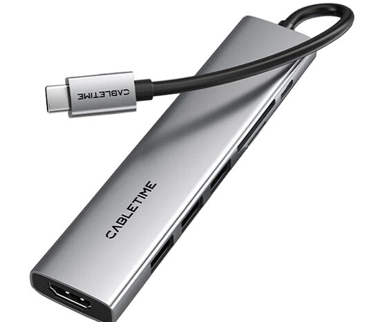 CABLETIME docking station CT-HBP2-AG7, 7 θυρών, USB-C, 4K, 100W, γκρι
