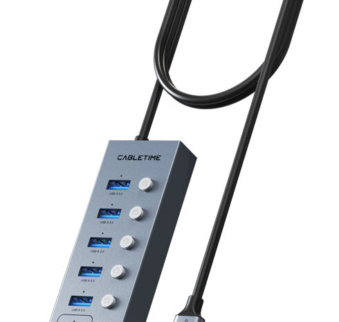 CABLETIME USB hub CT-HUBU7-AG, 7x θυρών, 5Gbps, USB σύνδεση, 1m, γκρι