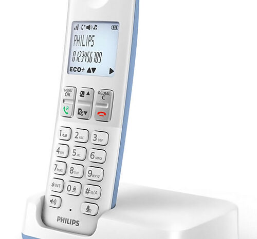PHILIPS ασύρματο τηλέφωνο D2501S-34, με ελληνικό μενού, λευκό-μπλε