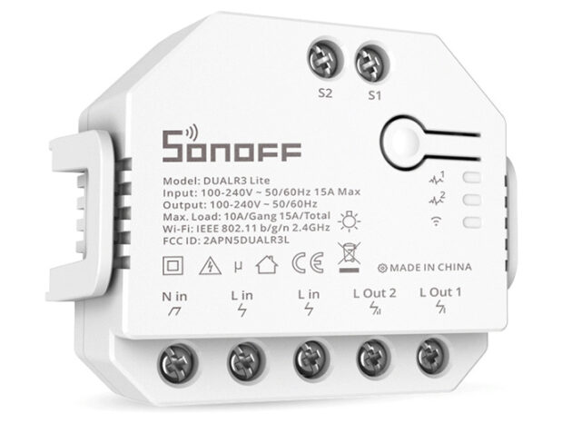 SONOFF smart διακόπτης DUALR3 Lite, 2-Gang, Wi-Fi, 15A, λευκός