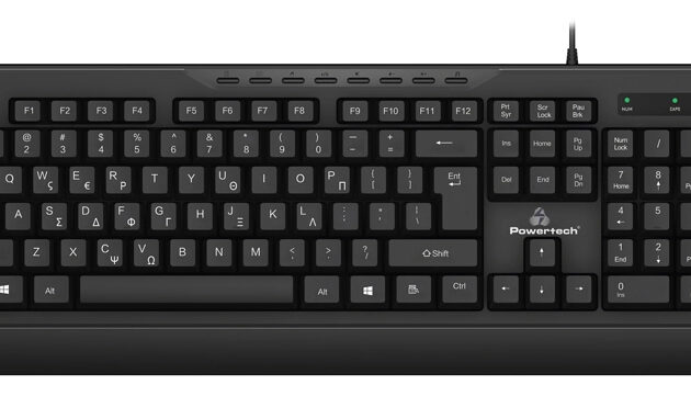 POWERTECH πληκτρολόγιο PT-1066, ενσύρματο, multimedia, EN/GR, μαύρο