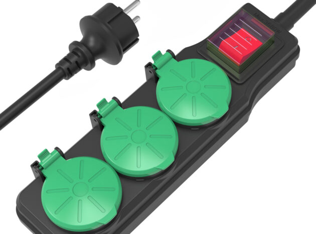 POWERTECH πολύπριζο PT-1070, 3x schuko, IP44, 16A, 1.5m, μαύρο