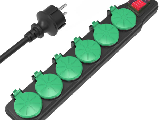 POWERTECH πολύπριζο PT-1071, 6x schuko, IP44, 16A, 1.5m, μαύρο