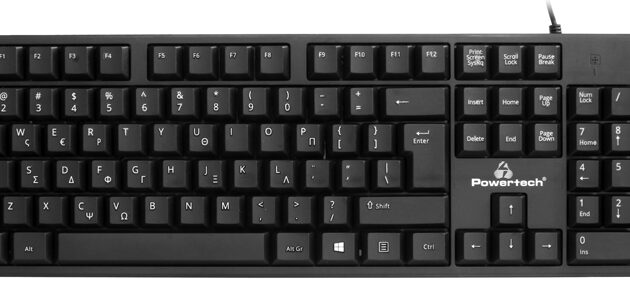 POWERTECH πληκτρολόγιο PT-1074, ενσύρματο, EN/GR, μαύρο